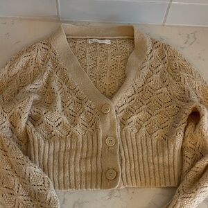 OAK + FORT Cream Knit Button-Up Cardigan